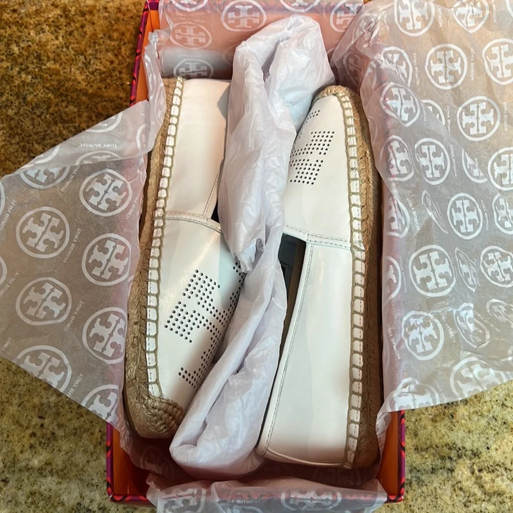 NWT white Tory Burch Perforated Logo Espadrille Nappa Leather - Picture 6 of 6